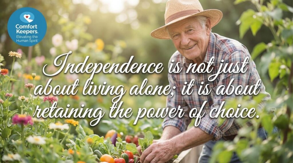 A senior male in the garden | "Independence is not just about living alone; it is about retaining the power of choice | Home Care vs Assisted Living in Tri-Cities | Comfort Keepers Tri-Cities