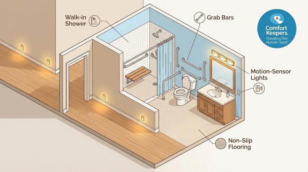 Schema of a bathroom layout | Home Care vs Assisted Living in Tri-Cities | Comfort Keepers Tri-Cities