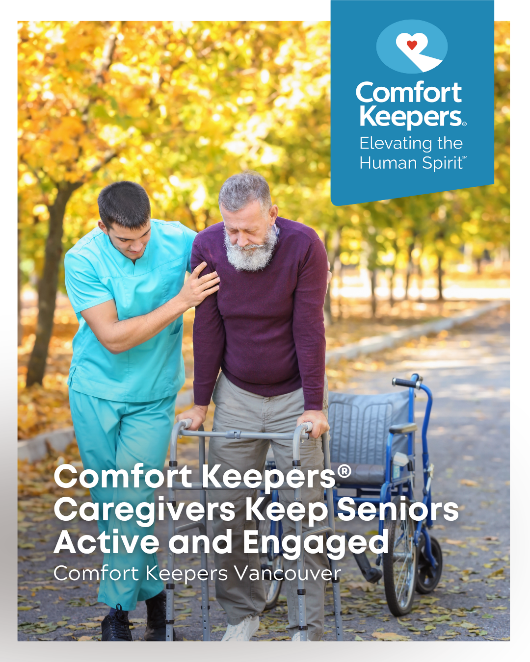 A senior male walking outside, assisted by caregiver | Comfort Keepers® Caregivers Keep Seniors Active and Engaged | Comfort Keepers Vancouver | BLOG POST