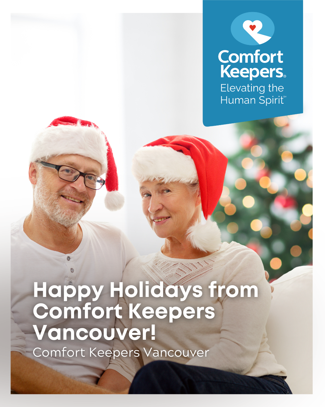Senior couple wearing Santa hats | Comfort Keepers Vancouver | BLOG POST