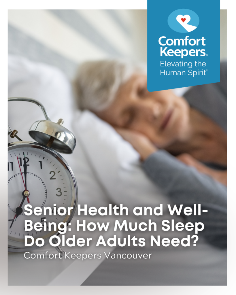 Senior woman sleeping with alarm clock in view | Seniors and Sleep | Comfort Keepers Vancouver | BLOG POST