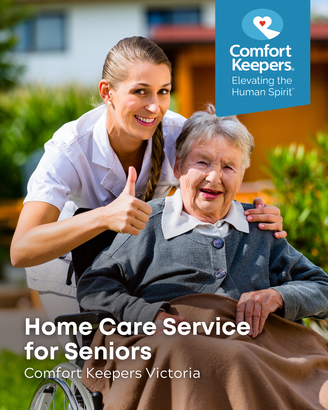A senior woman in a wheelchair with her caregiver | Home Care Services for Seniors | Comfort Keepers Victoria | BLOG POST