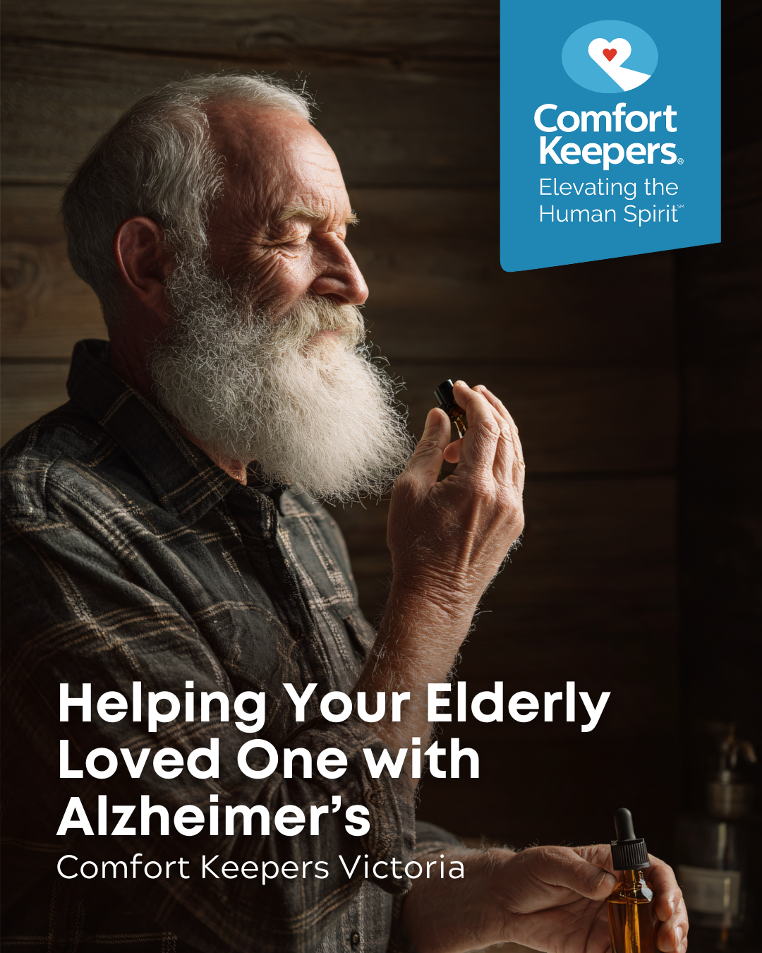 A senor man with a white beard seated | Helping Your Elderly Loved One with Alzheimer’s | Comfort Keepers Victoria | BLOG POST