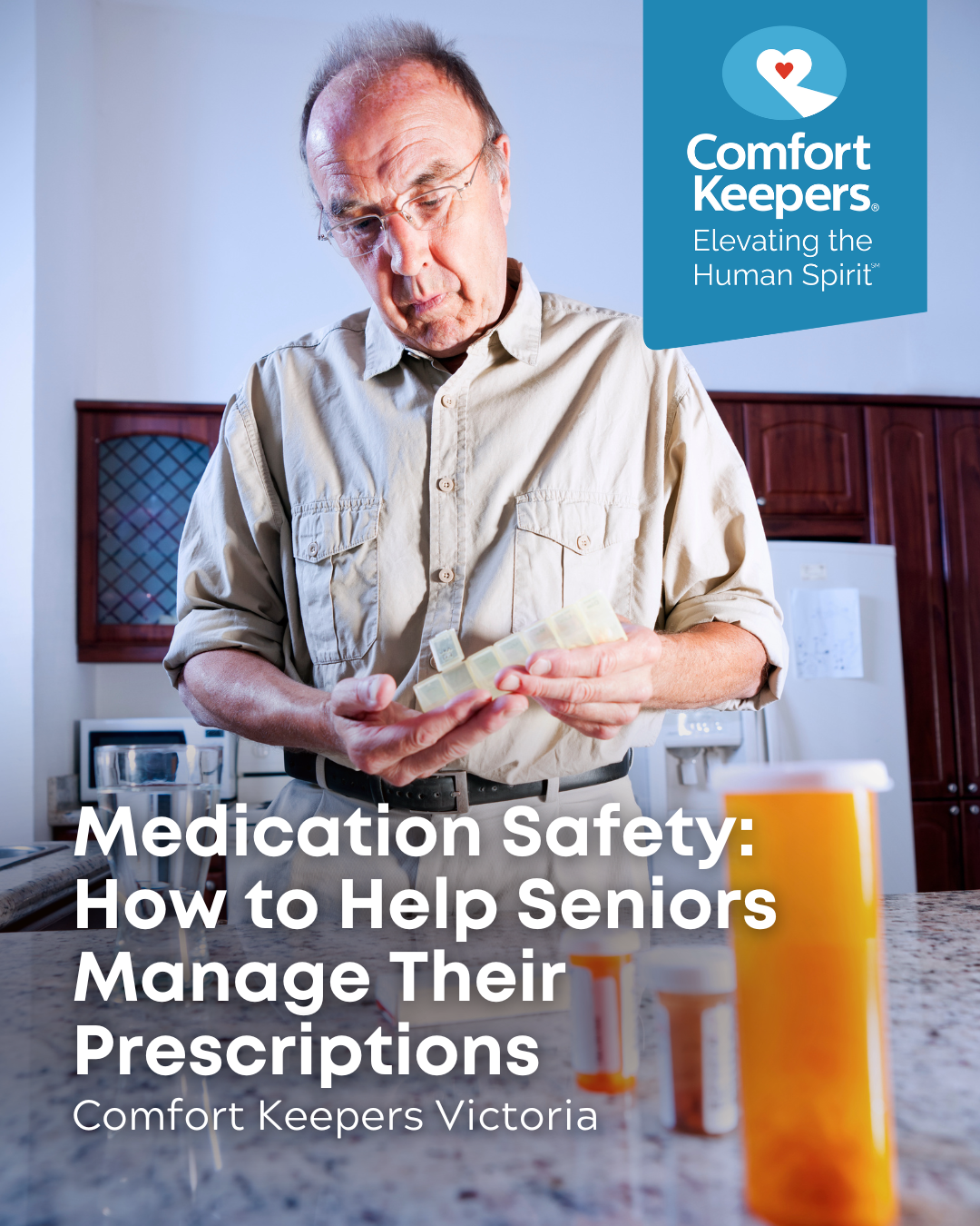 A senior male confused by his medications | Medication Safety: How to Help Seniors Manage Their Prescriptions | Comfort Keepers Victoria | BLOG POST