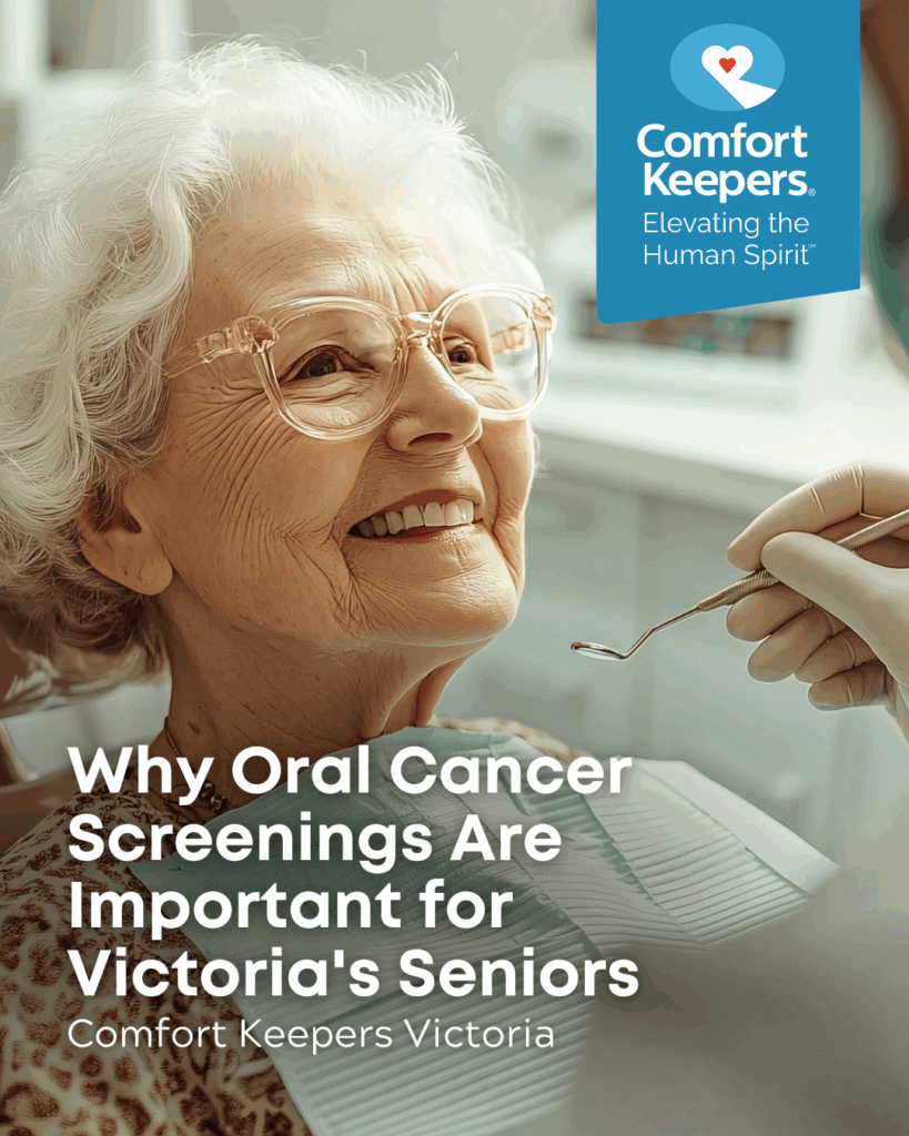 A senior woman receives an oral exam | Why Oral Cancer Screenings Are Important for Victoria's Seniors | Comfort Keepers Victoria | BLOG POST