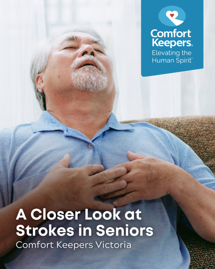 Senior male lean back against couch with hands on chest | Comfort Keepers Victoria | A Closer Look at Strokes in Seniors | BLOG POST