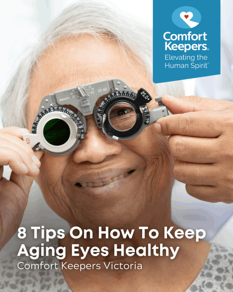 A senior woman receives an eye exam | 8 Tips On How To Keep Aging Eyes Healthy | Comfort Keepers Victoria | BLOG POST