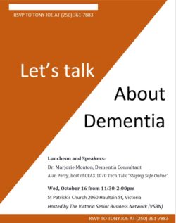 Let;s Talk About Dementia (event flyer) | Dementia | BLOG POST | Comfort Keepers Victoria