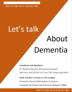 Let;s Talk About Dementia (event flyer) | Dementia | BLOG POST | Comfort Keepers Victoria