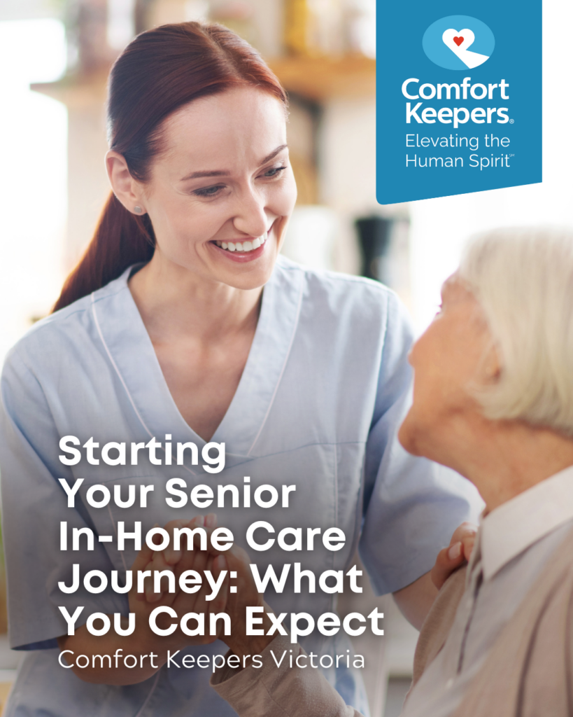 Senior with caregiver | Starting Your Senior In-Home Care Journey: What You Can Expect | Comfort Keepers Victoria | BLOG POST