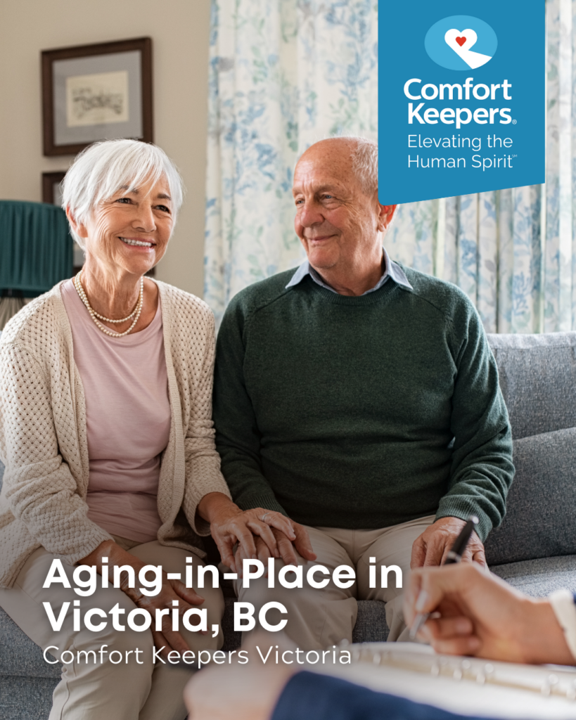 Two seniors seated on couch | Aging-in-Place in Victoria BC - Comfort Keepers Victoria - BLOG POST