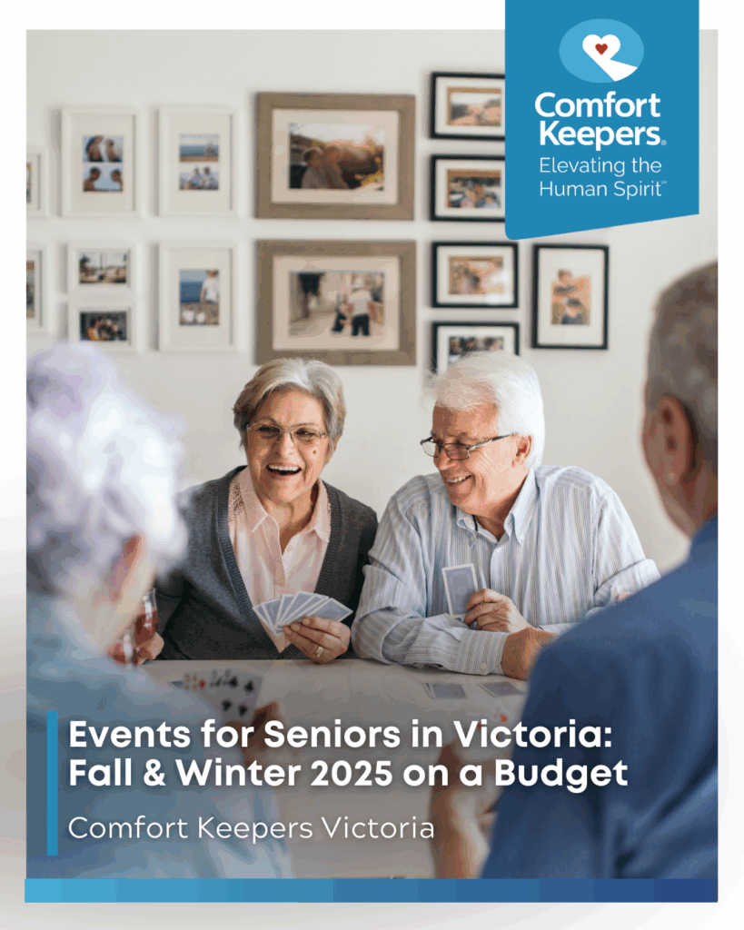 Seniors gathered around a table socializing | Events for Seniors in Victoria: Fall & Winter 2025 on a Budget | Comfort Keepers Victoria | BLOG POST