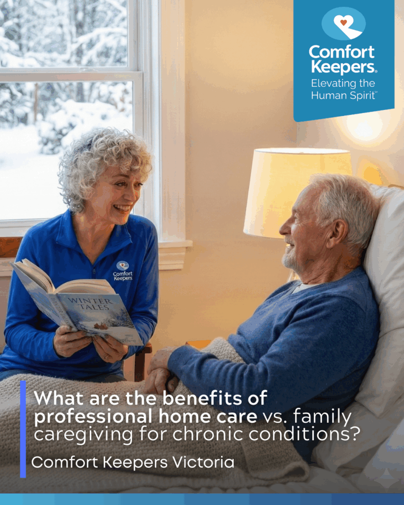 What are the benefits of professional home care vs. family caregiving for chronic conditions?