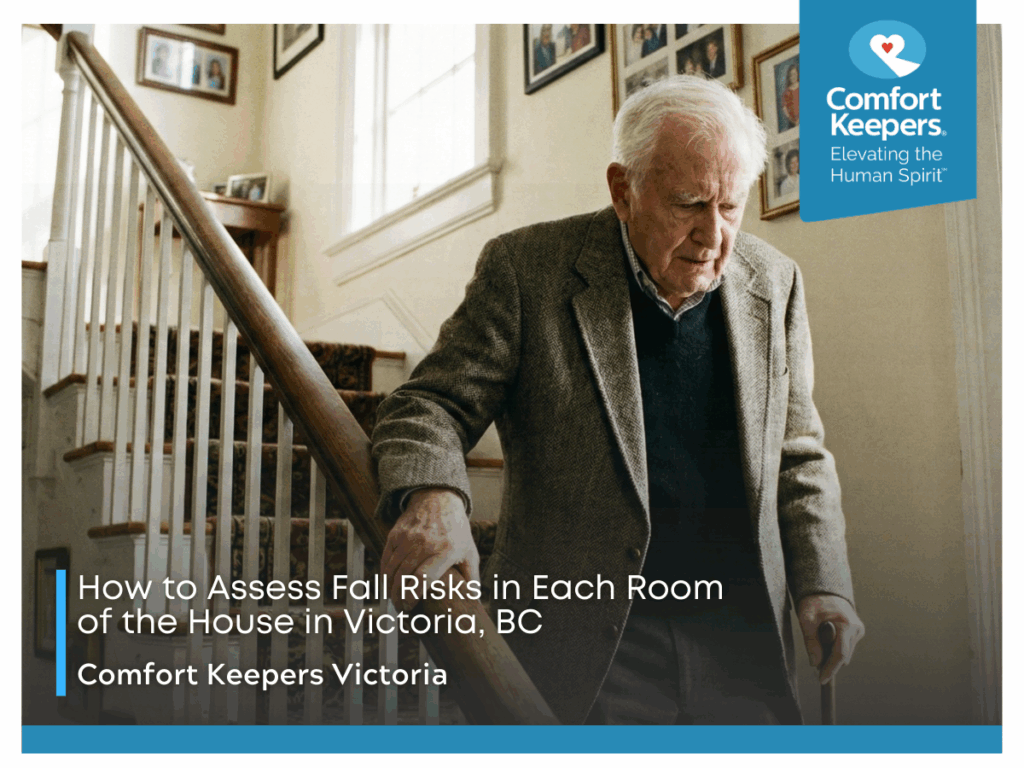 A senior male descends a flight of stairs | Emergency Home Modifications for Seniors | Comfort Keepers Victoria