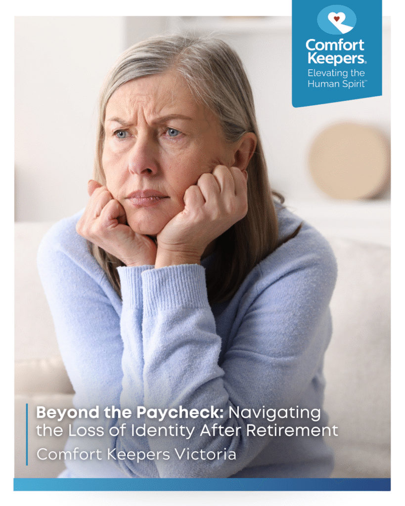 A senior woman sits and looks perplexed | Coping with Loss of Identity After Retirement | Comfort Keepers Victoria