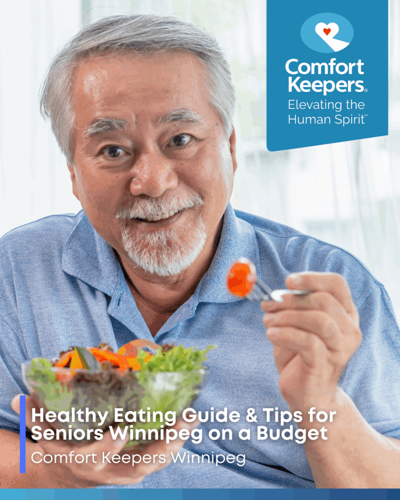Senior male eating a salad | Healthy Eating Tips for Seniors: A Complete Guide to Proper Nutrition on a Budget in Winnipeg | Comfort Keepers Winnipeg | BLOG POST